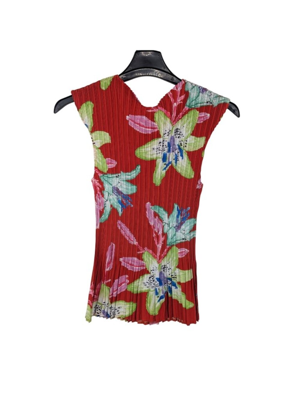 Pleated Floral Top Abstract Botanical Cottage Resort Accordion Artsy Y2K Large - Picture 3 of 7